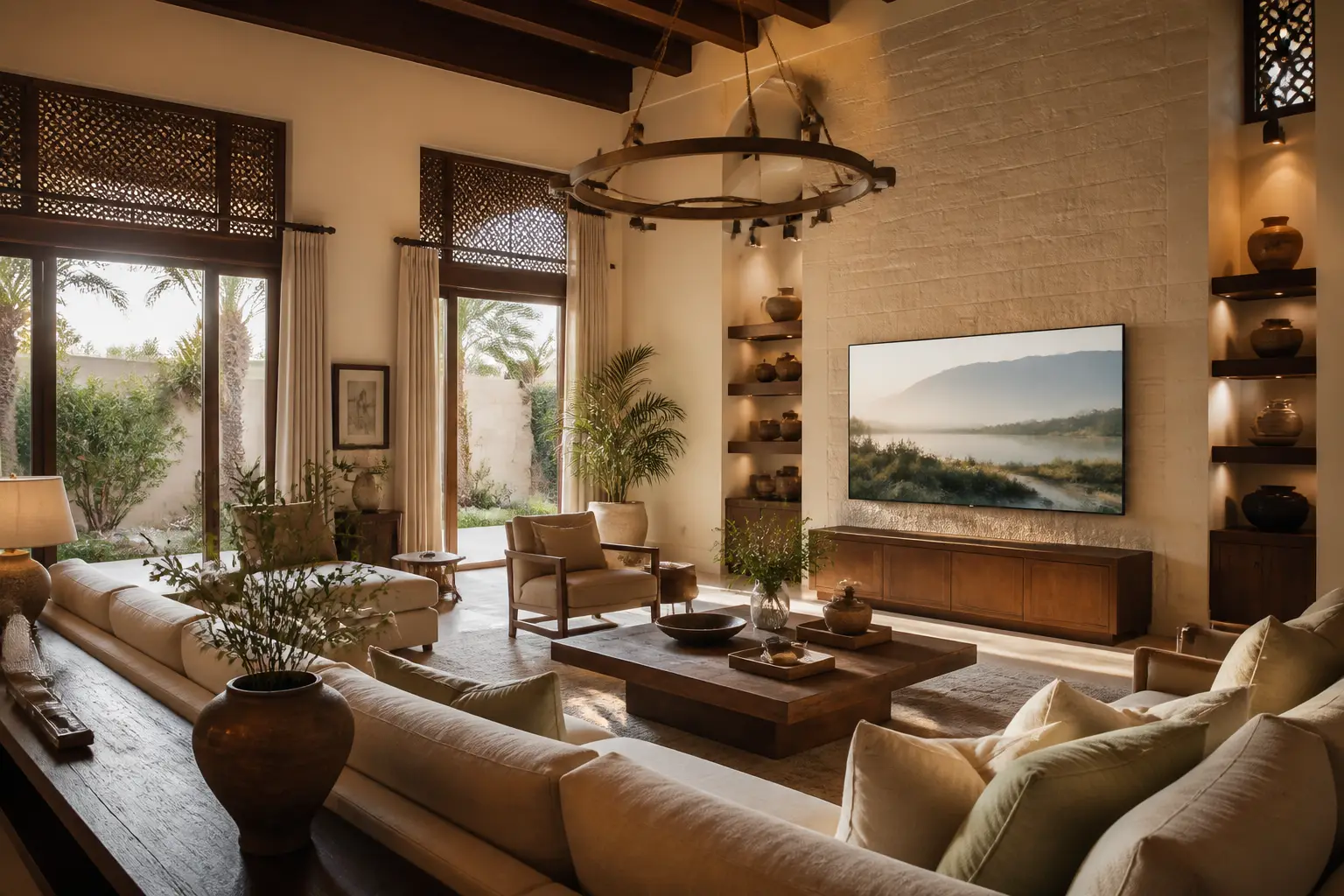 Inland UAE villa living room with a television