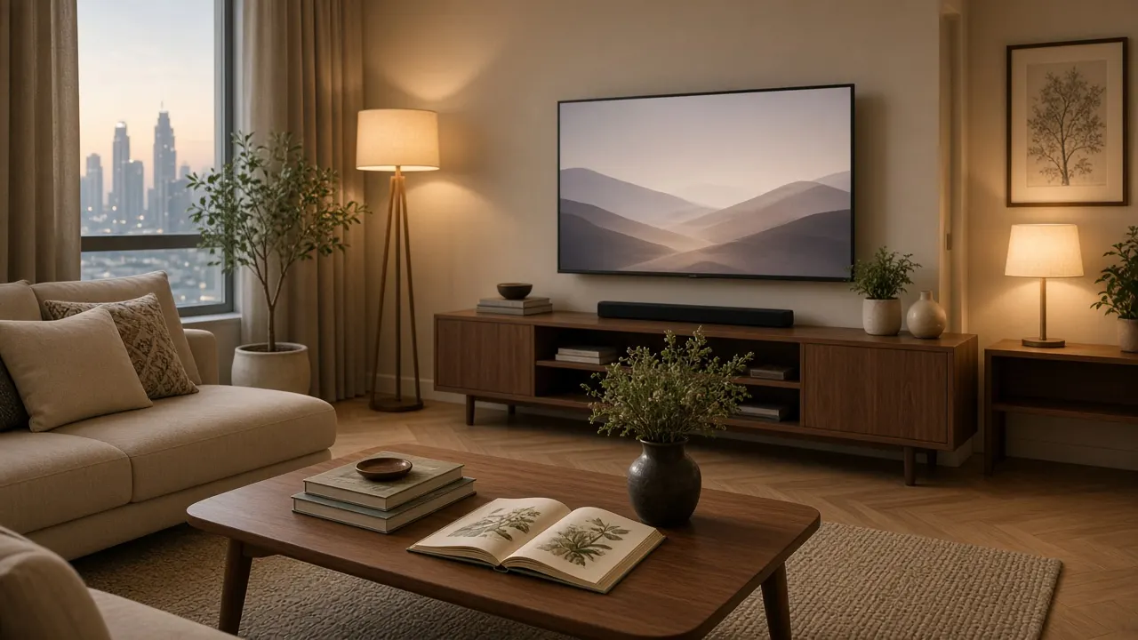 Warm Francophone family apartment living room in Dubai