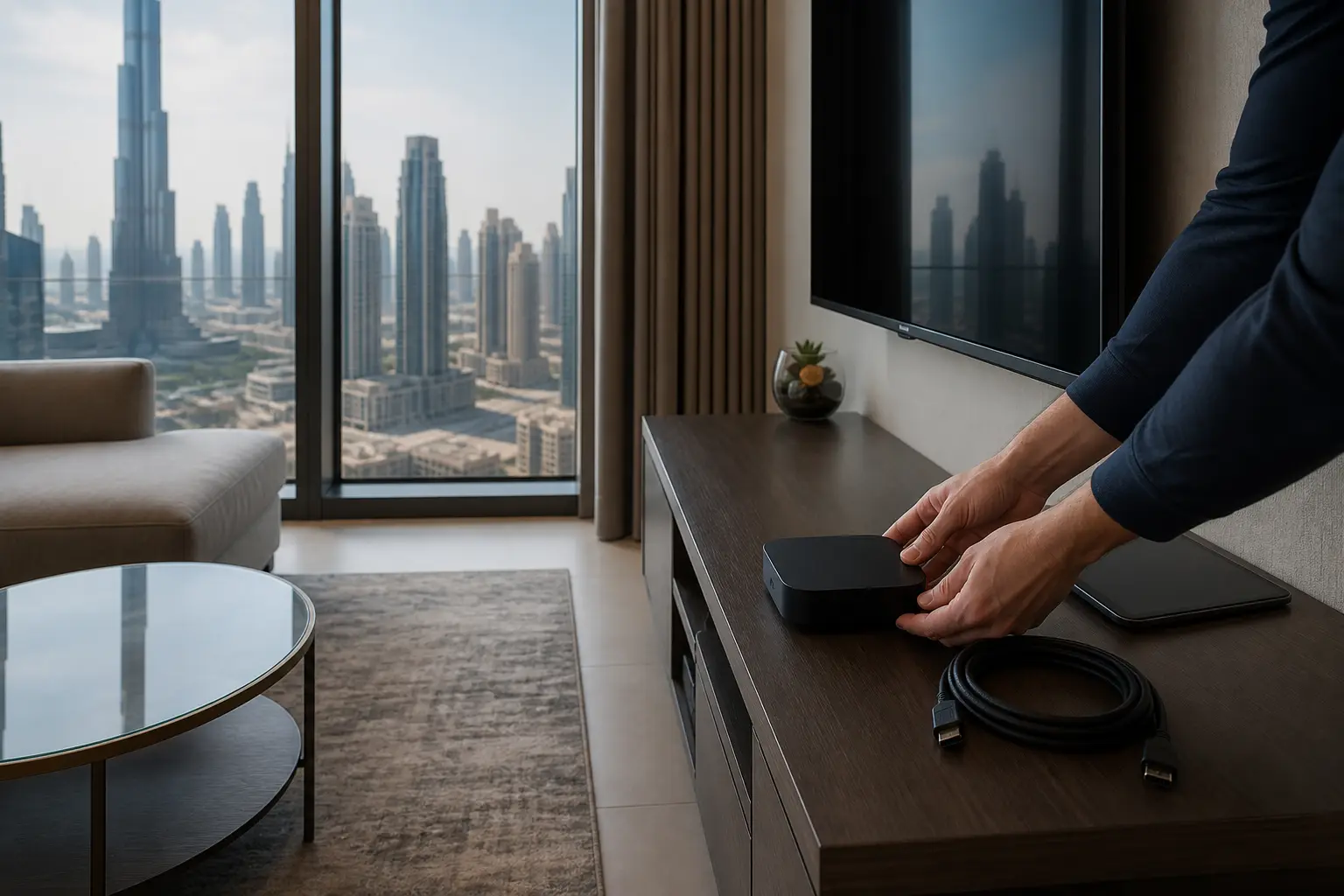 IPTV installation in a Dubai high-rise apartment