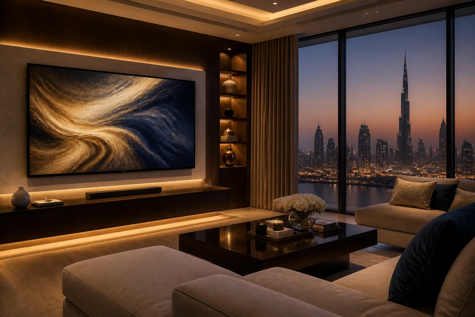 Premium living-room television setup in a UAE home